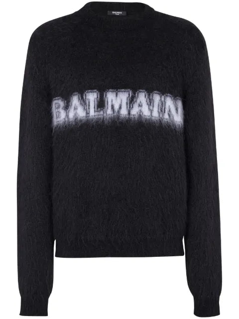 Balmain logo-print brushed-finish jumper