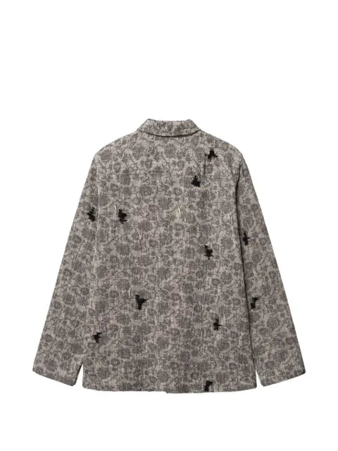 Woodbird Blade Rip distressed floral-print shirt jacket