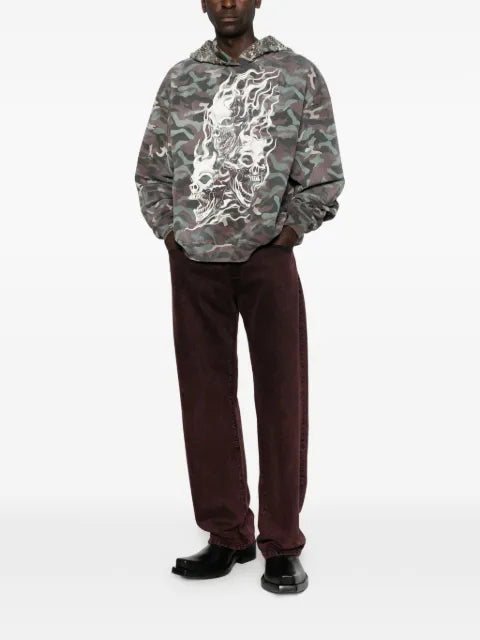 THUG CLUB skull-print camouflage hoodie