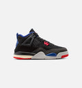 Air Jordan 4 Retro Rare Air Preschool Shoes - Black Fire Red Deep Royal Blue