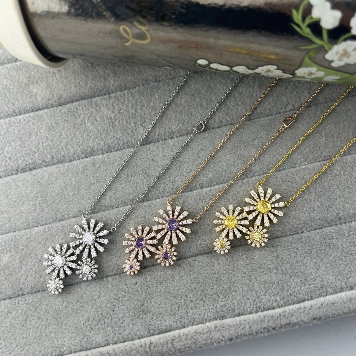 Damiani Style Floral Cubic Zirconia 18K Gold-Plated Necklace