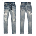 AMIRI Light Blue Distressed Letter Applique Jeans
