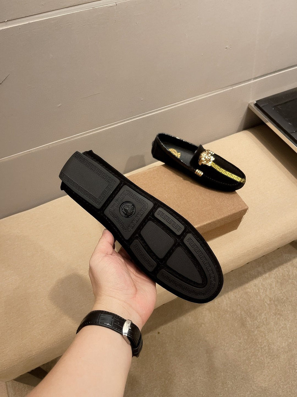 Versace Black Gold-Tone Hardware Loafers