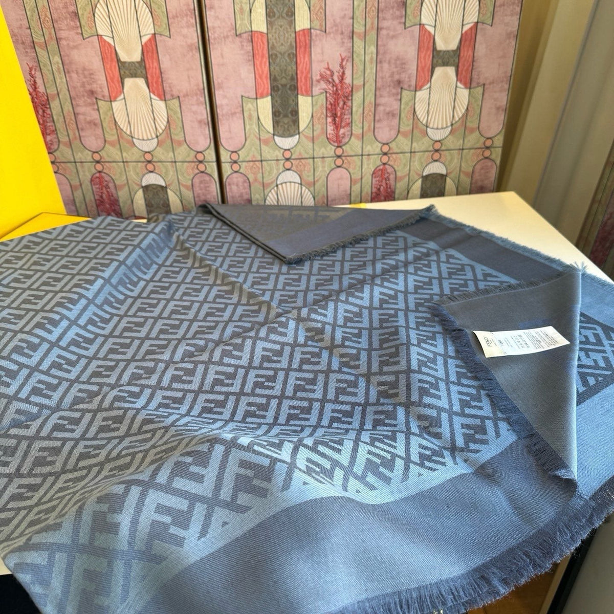 FENDI Fringed Geometric Monogram Scarf