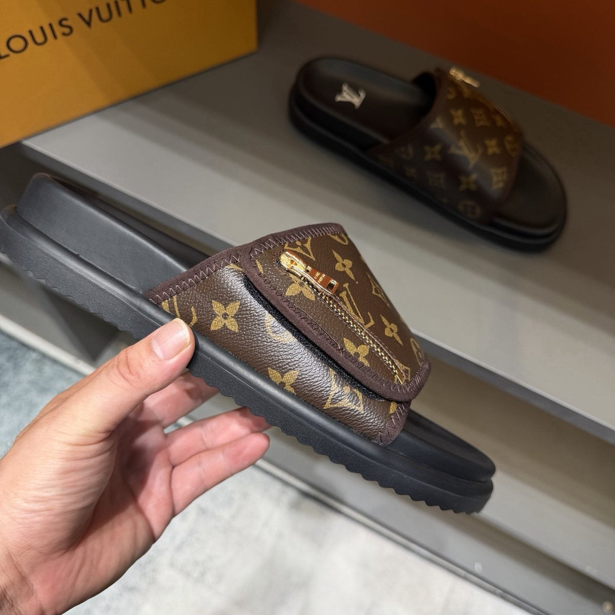 Louis Vuitton Monogram Zip Slide Sandals
