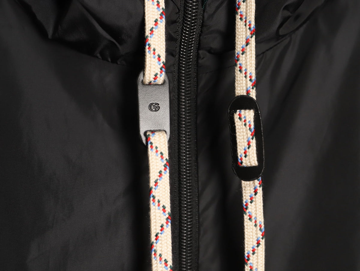 Gucci Contrast-Line Hooded Zip Jacket - Black